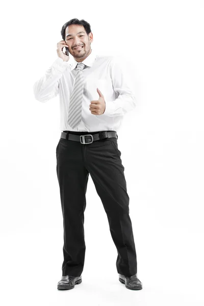 Affärsman som talar i mobiltelefon isolerad på vit bakgrund — Stockfoto