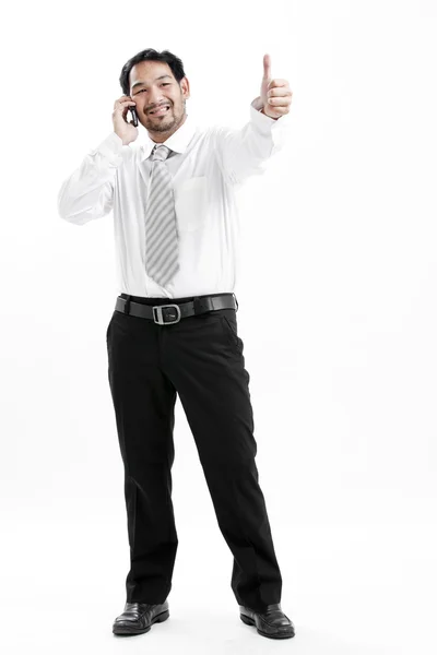 Affärsman som talar i mobiltelefon isolerad på vit bakgrund — Stockfoto