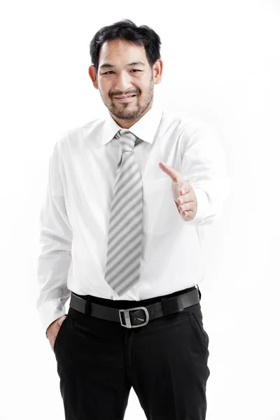 Uomo d'affari in giacca e cravatta che dà una mano per stringere la mano per concludere l'affare — Foto Stock