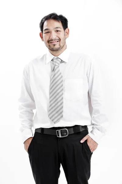 Portrait de jeune homme d'affaires souriant heureux, isolé sur fond blanc — Photo