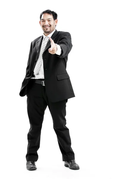 Businessman making a gun gesture. Isolated on white — Stock Photo, Image