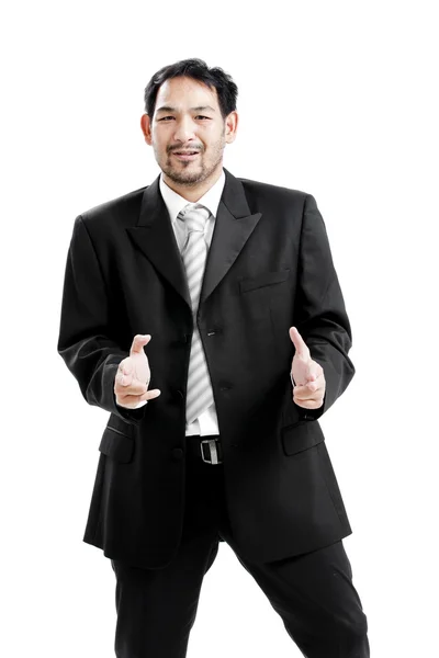 Businessman making a gun gesture. Isolated on white — Stock Photo, Image