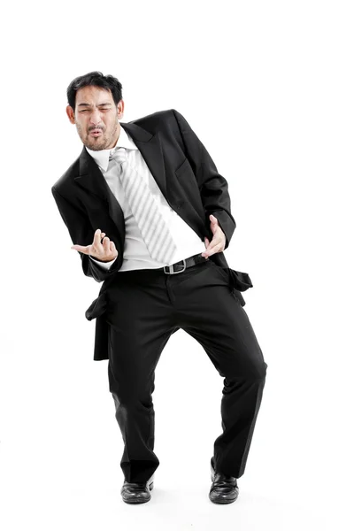 Superstitious - Asian business man with crossed fingers over white background — Stock Photo, Image