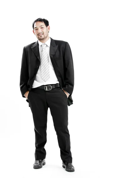 Portret van vrolijke lachende jonge zakenman, geïsoleerd op witte achtergrond — Stockfoto