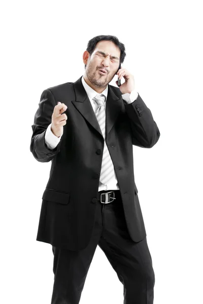 Supersticioso - Hombre de negocios asiático con los dedos cruzados sobre fondo blanco — Foto de Stock