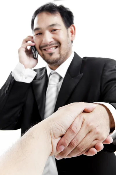 Biznesmen w garnitur, podając rękę Handshake do uszczelnienia ofertę — Zdjęcie stockowe