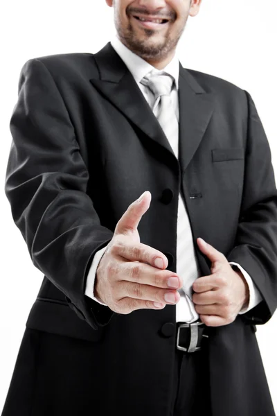 Zakenman in pak geven een hand voor handdruk te verzegelen de deal — Stockfoto