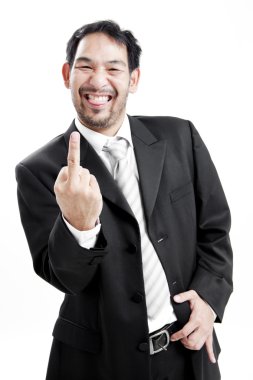 üzgün işadamı orta parmağını veriyor