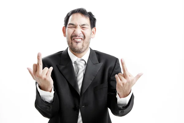 Empresário perturbado dando dedo médio — Fotografia de Stock