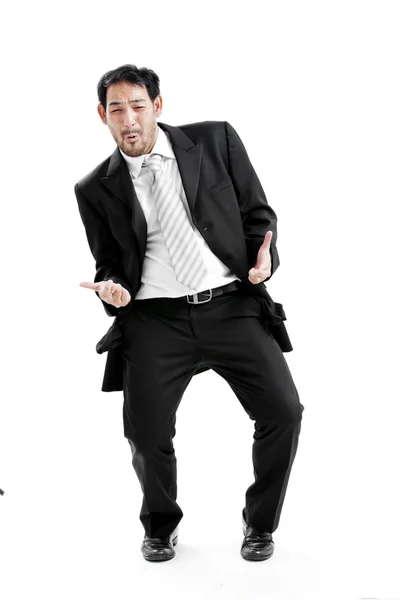 Abergläubisch - asiatischer Geschäftsmann mit Daumen über weißem Hintergrund — Stockfoto