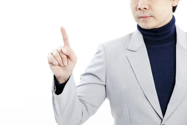 Hand pressing a virtual button isolated against a white background — Stock Photo, Image