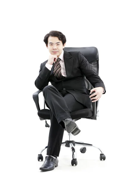 Porträtt av stilig ung tankeväckande affärsman isolerats över vit bakgrund — Stockfoto