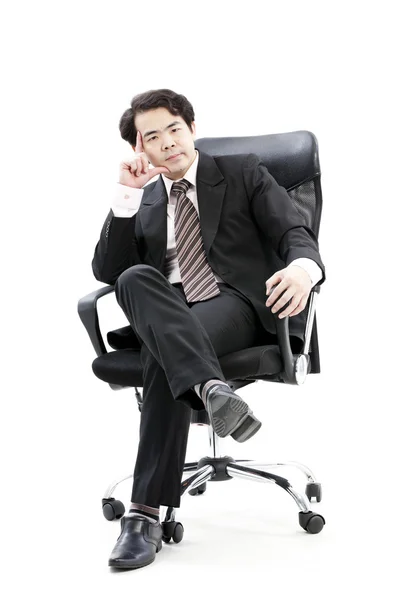 Retrato de joven hombre de negocios reflexivo guapo aislado sobre fondo blanco — Foto de Stock