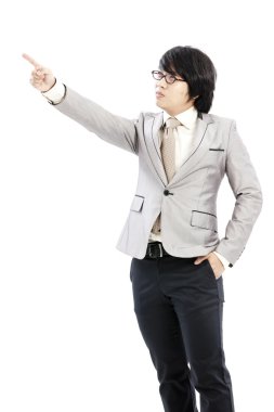 beyaz zemin üzerine onun geleceği gösteren işadamı