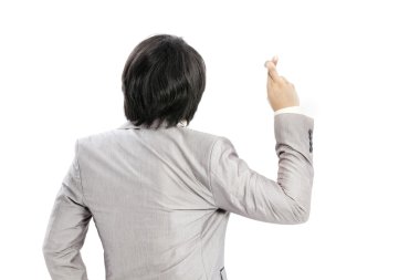 batıl inançlı - girişimci ile parmak beyaz arka plan üzerinde çarpı işareti