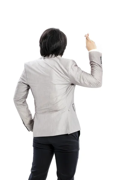 Batıl inançlı - girişimci ile parmak beyaz arka plan üzerinde çarpı işareti — Stok fotoğraf