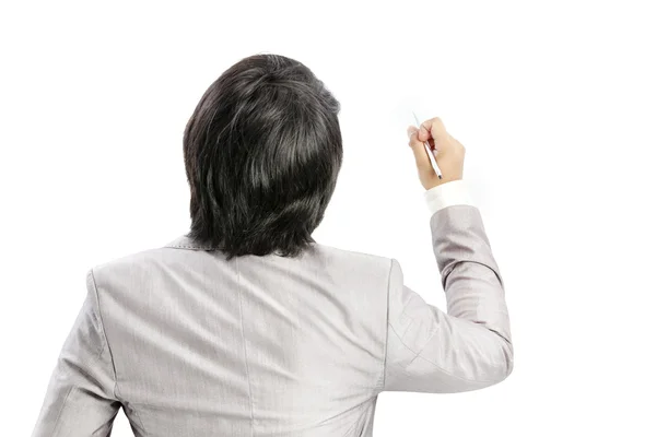 Empresario escribiendo y pluma sobre fondo blanco —  Fotos de Stock