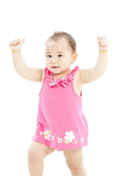 Şirin Bebek kız pembe giysiler — Stok fotoğraf