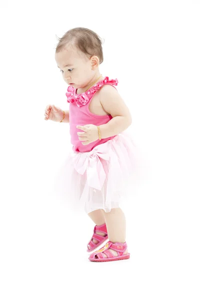 Rózsaszín ruhát az aranyos kislány — Stock Fotó
