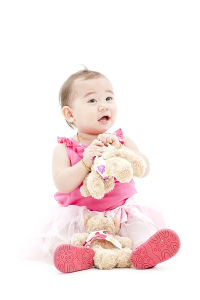 Rózsaszín ruhát az aranyos kislány — Stock Fotó