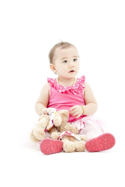 Cute dziewczynka w różowe ubrania — Zdjęcie stockowe