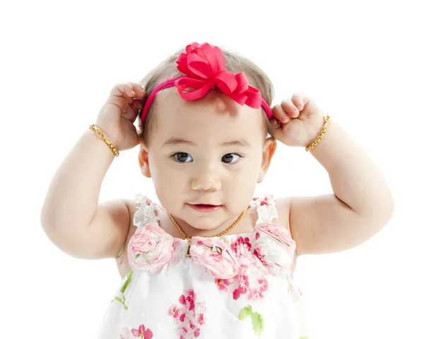 Cute baby girl in beautiful dress — Stock Photo, Image