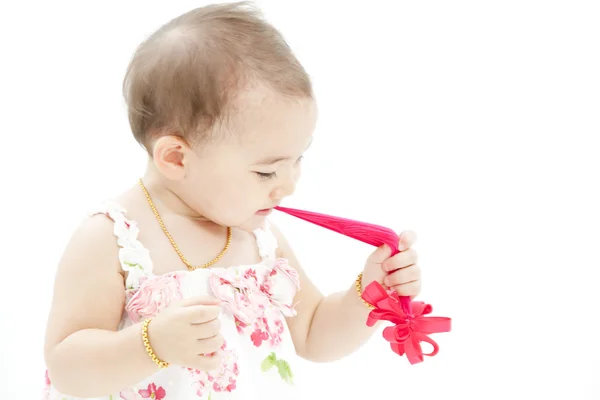 Cute baby girl in beautiful dress — Stock Photo, Image