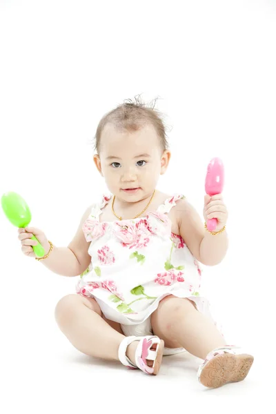 Cute baby girl in beautiful dress — Stock Photo, Image