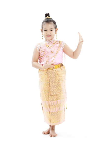 Portret małych tajski Dziewczyna w tradycyjnych strojach — Zdjęcie stockowe