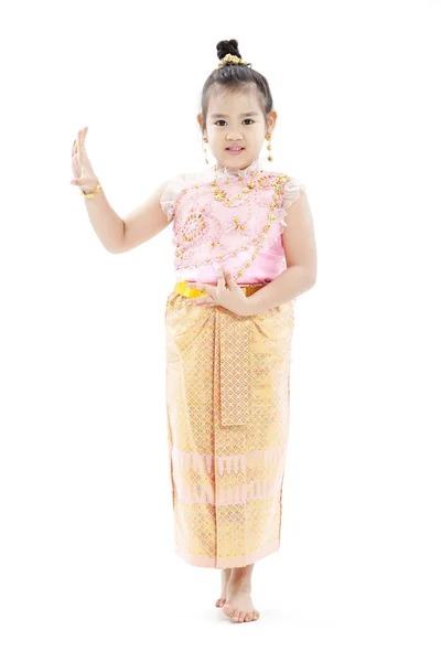 Ritratto di piccola ragazza tailandese in costume tradizionale — Foto Stock