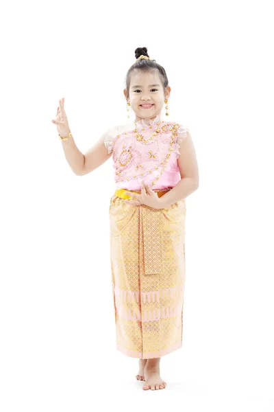 Porträtt av små thai flicka i traditionell dräkt — Stockfoto