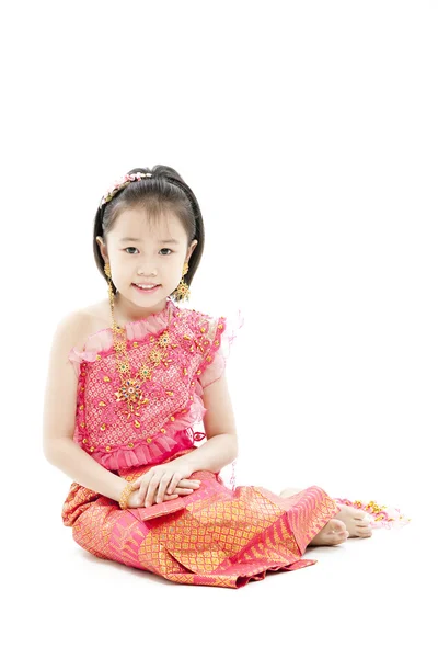 坐在小小的泰国女孩的肖像 — 图库照片