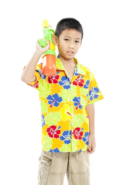 Songkran festival (vodní festival) s úsměvem asijské boy — Stock fotografie