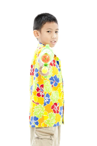 Songkran festival (water festival) Smiling asian boy — Stock Photo, Image