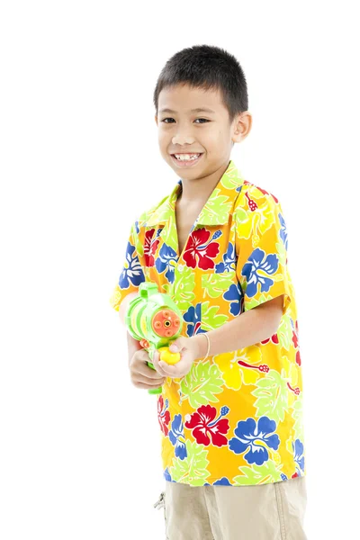 Songkran festival (festival dell'acqua) Sorridente ragazzo asiatico — Foto Stock