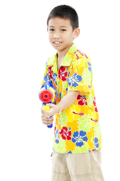 Songkran festivalen (vattenfestival) leende asiatisk pojke — Stockfoto
