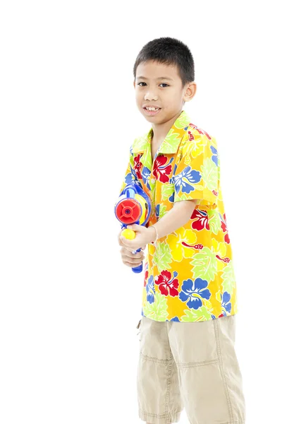 Songkran festival (water festival) Smiling asian boy — Stock Photo, Image