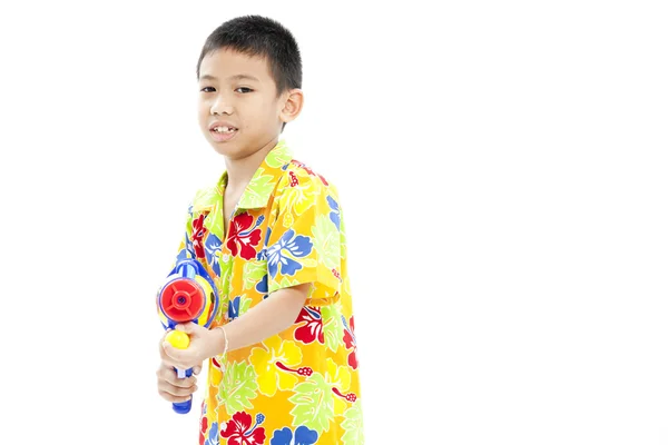 Songkran Festivali (su Festivali) gülen Asyalı çocuk — Stok fotoğraf