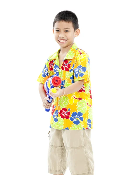 Songkran festival (festival dell'acqua) Sorridente ragazzo asiatico — Foto Stock