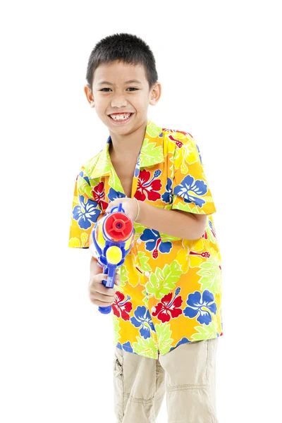 Songkran festival (festival dell'acqua) Sorridente ragazzo asiatico — Foto Stock