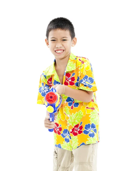 Songkran festival (festival dell'acqua) Sorridente ragazzo asiatico — Foto Stock