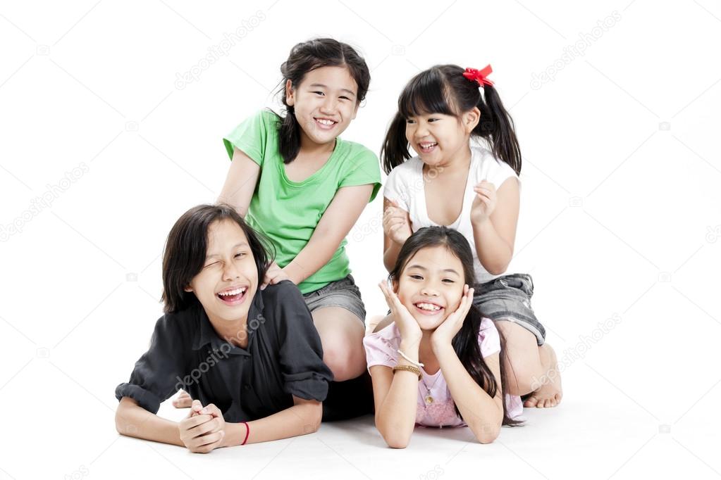 Group of little asian girls playing