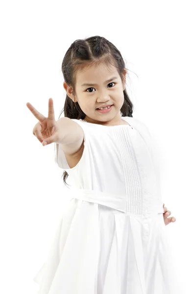 Adorable asian girl with peace sign — Stock Photo, Image