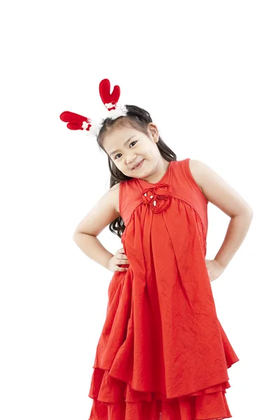 Portrait of happy little girl in Santa dress — Stock Photo, Image