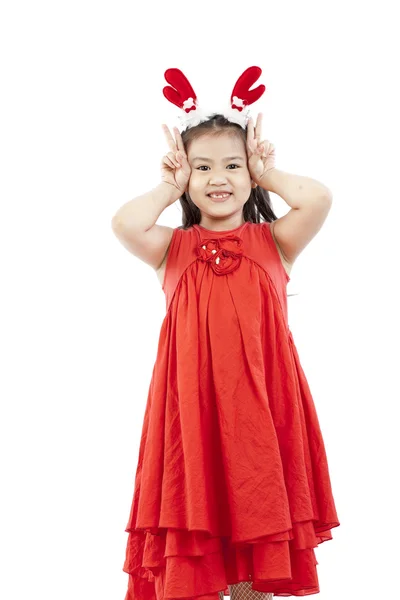 Portrait of happy little girl in Santa dress — Stock Photo, Image