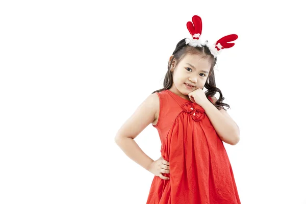 Ritratto di bambina felice in abito da Babbo Natale — Foto Stock