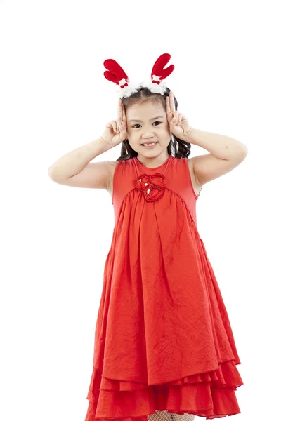 Portret szczęśliwy dziewczynka w santa sukienka — Zdjęcie stockowe