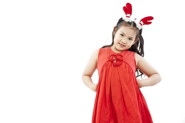 サンタドレスの幸せな女の子の肖像画 — ストック写真