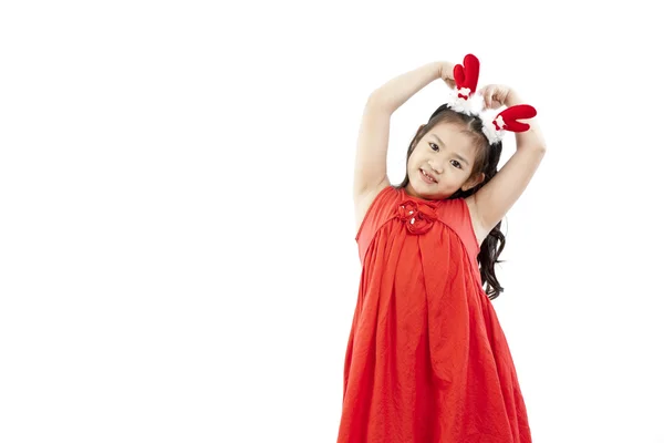 Portrait of happy little girl in Santa dress — Stock Photo, Image