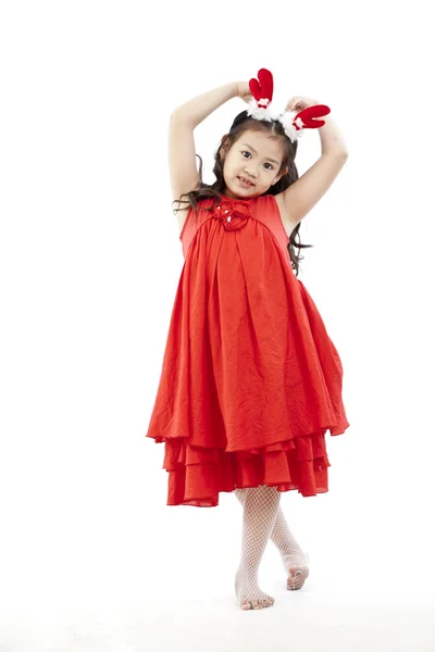 Retrato de menina feliz em vestido de Santa — Fotografia de Stock
